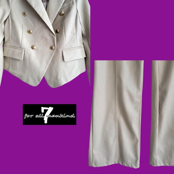 7 For All Mankind NEW Old Money Double Breasted Faux Leather 2-Piece Pantsuit M - Picture 8 of 12